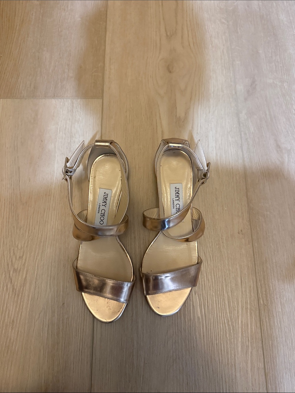 Jimmy Choo Metallic Gold Strappy Sandals for Women